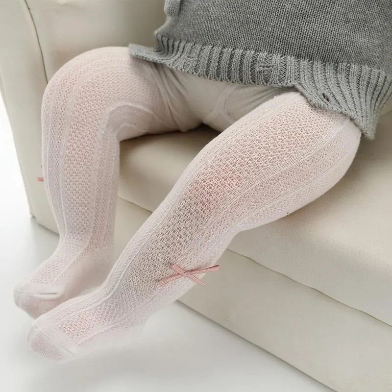 0 to 6 Years Summer Knitted Mesh Pantyhose For Princess Ultrathin Breathable Large Bowknot Tights For Girls Cotton Kids Tights