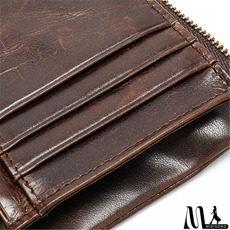 MidiSono - Mens Anti-Theft Multipockets Vintage Leather Wallets