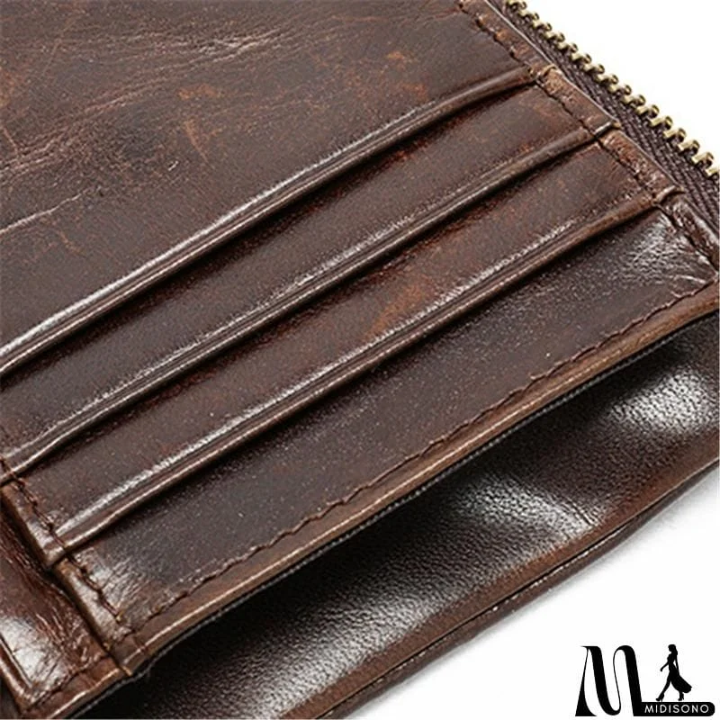 MidiSono - Mens Anti-Theft Multipockets Vintage Leather Wallets