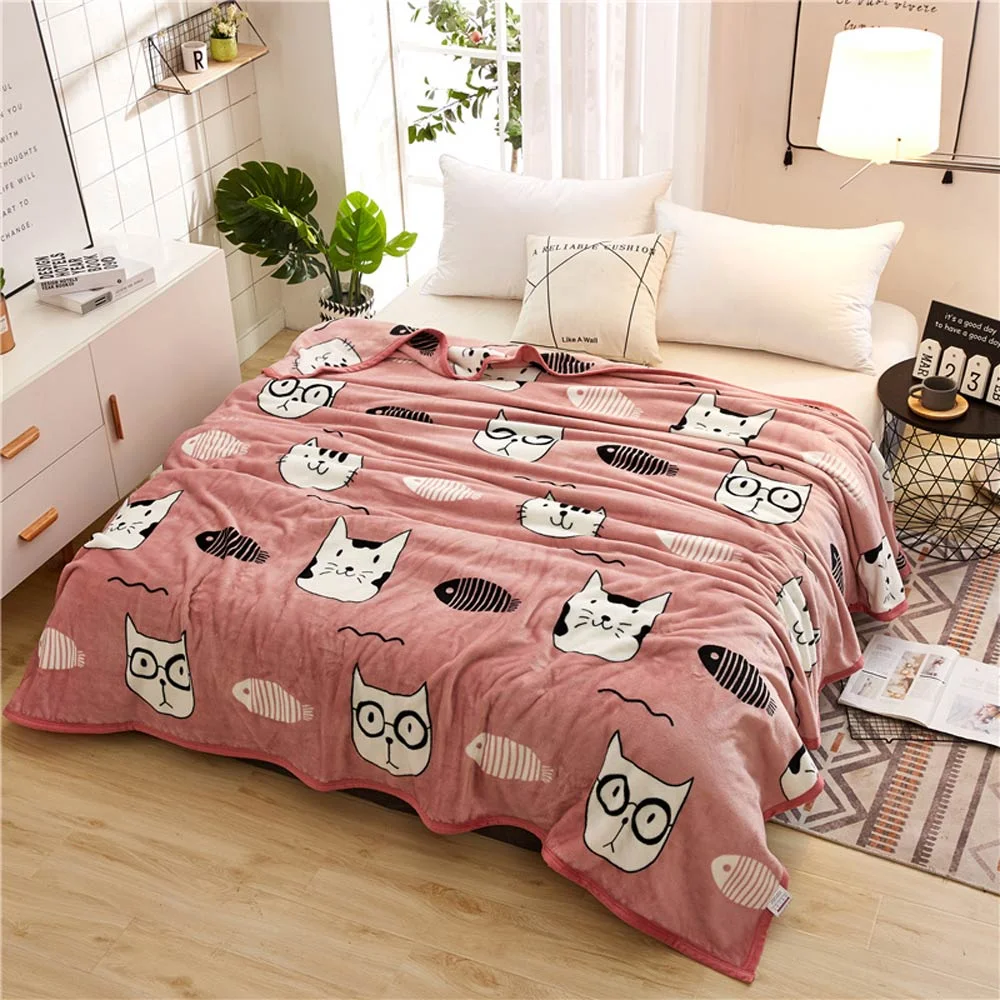 Xpoko Cat Fish Print Summer Throw Blankets Fleece Plaids Multisize Bedsheet Multifunctional Bedspread
