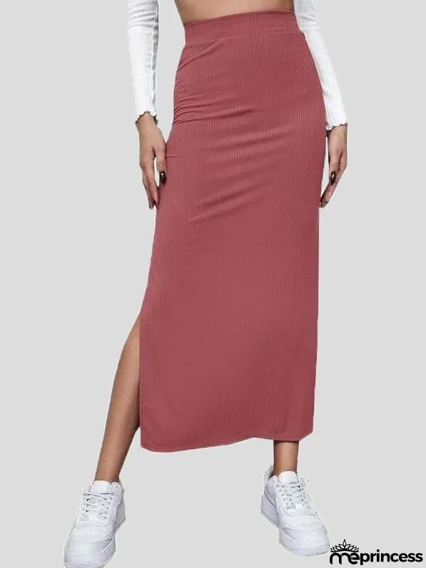Women's Skirts Solid Slim Fit Slit Long Skirt