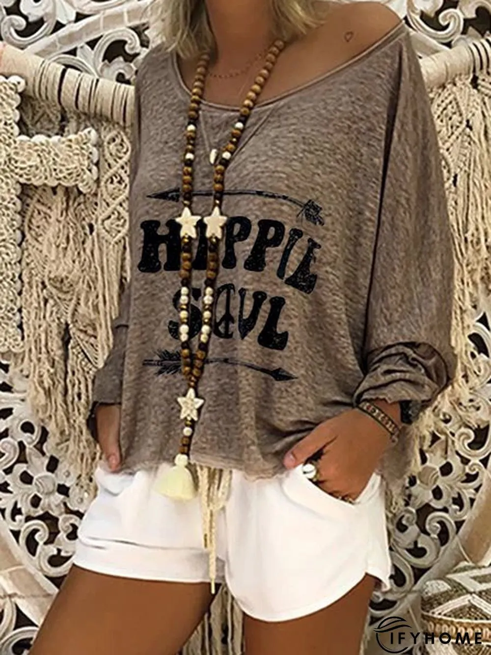 Printed Long Sleeve Casual Tunic T-Shirt | IFYHOME