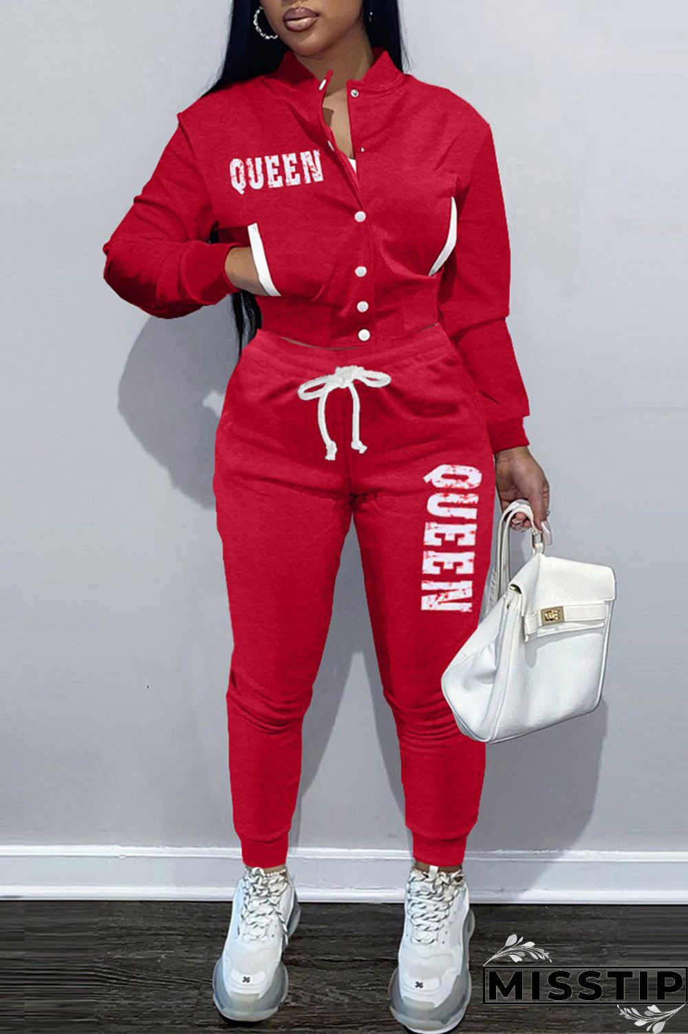 Grey Casual Street Print Patchwork Pocket Buckle Long Sleeve Two Pieces