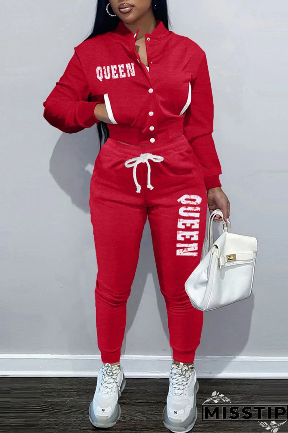 Grey Casual Street Print Patchwork Pocket Buckle Long Sleeve Two Pieces