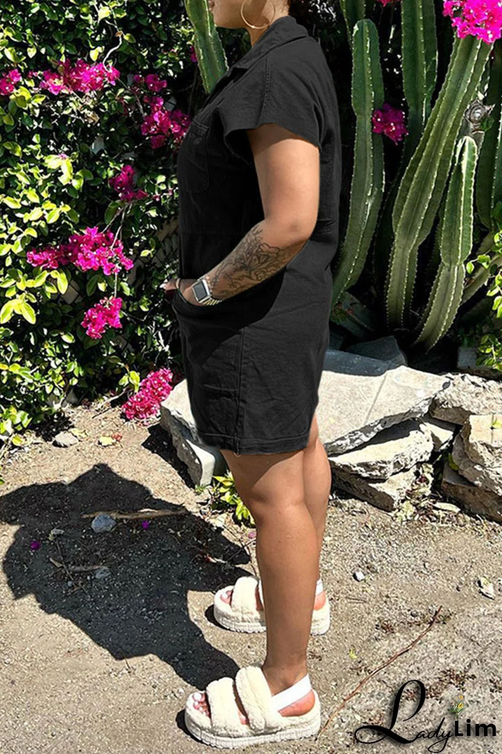 Pink Fashion Casual Solid Patchwork Turndown Collar Regular Romper