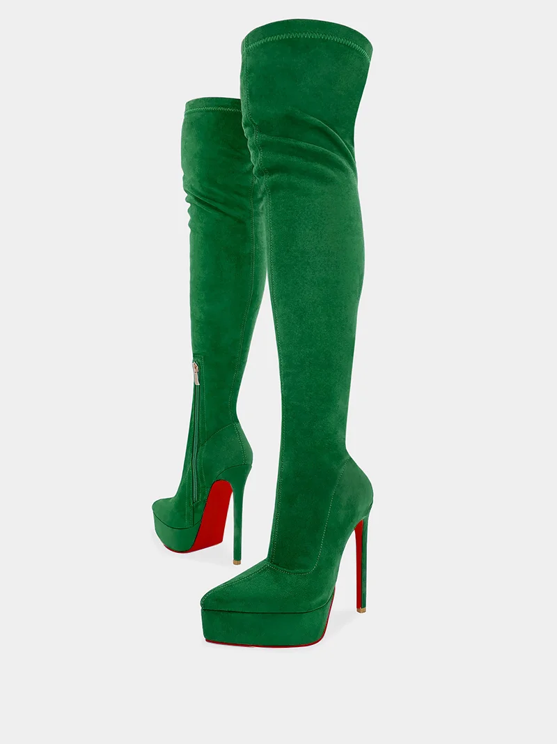14cm Women's Faux Suede Over the Knee High Heel Platform Red Bottom Boots