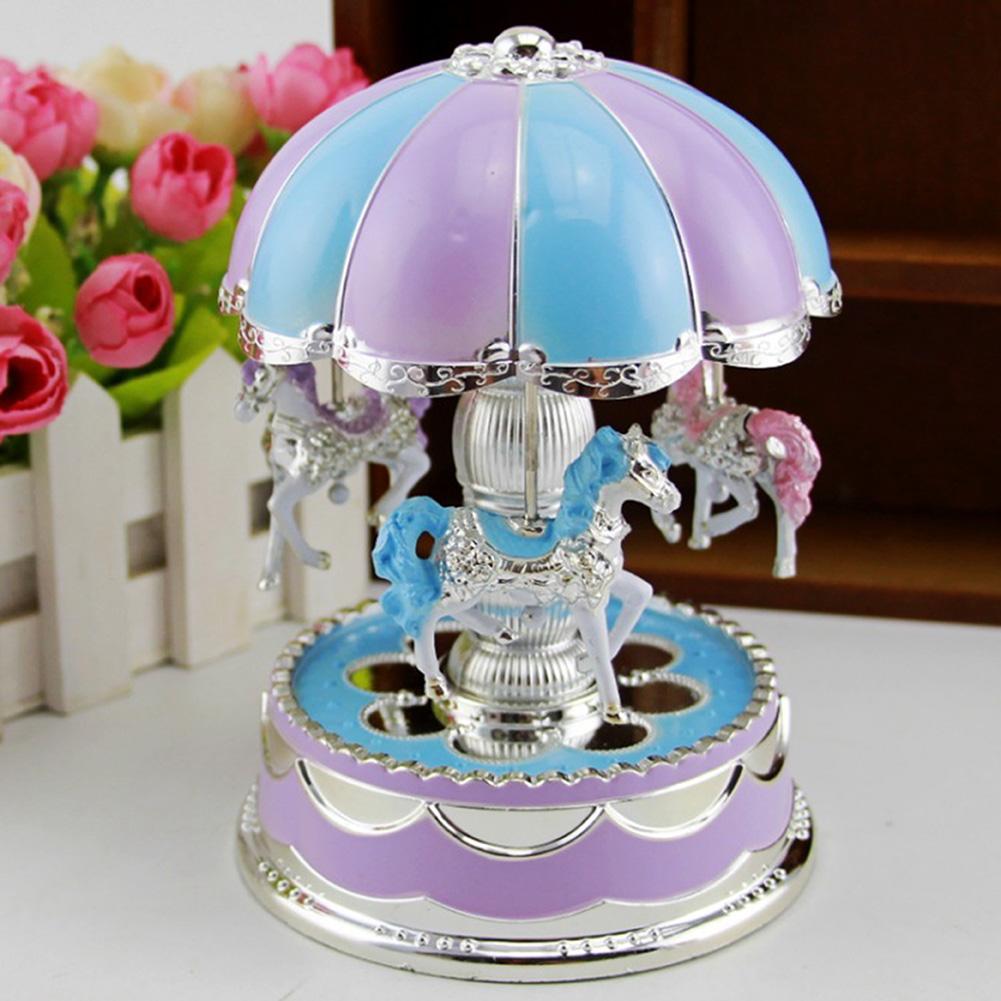 

LED Light Merry-Go-Round Music Box Christmas Birthday Gift Toys Carousel, Purple, 501 Original