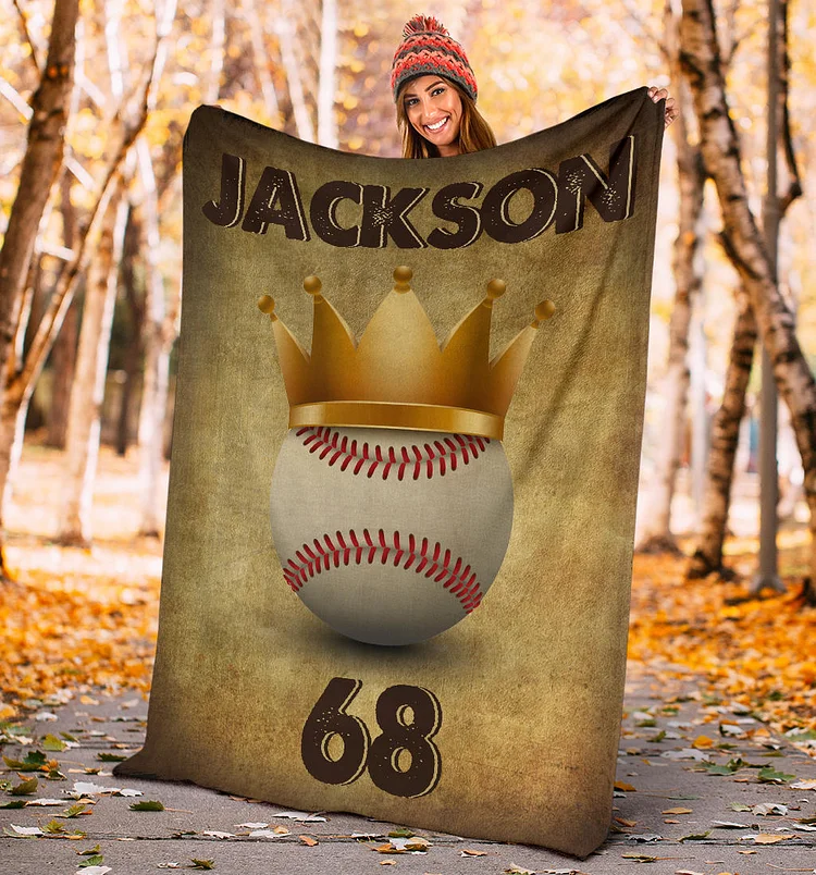 Personalized Baseball Blanket, Baseball Custom Name Number Soft Cozy Blanket | BKKid482