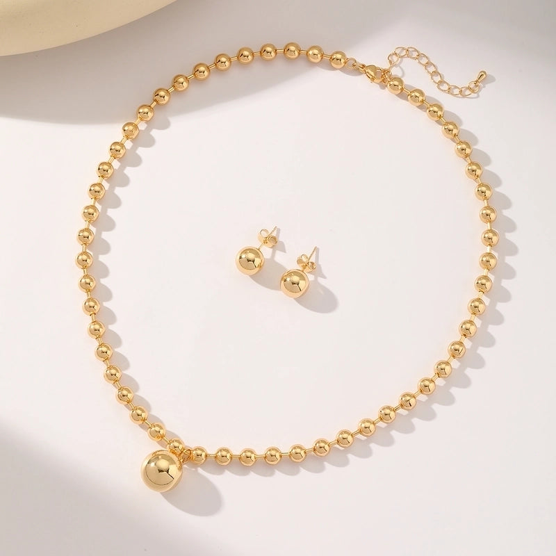 Elegant Vintage Style Romantic Round Copper 18K Gold Plated Beaded Jewelry Set