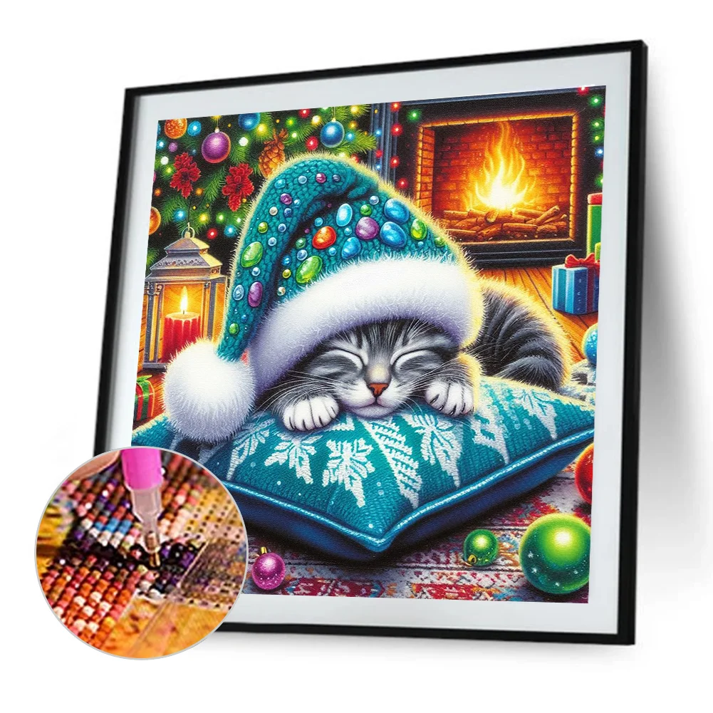 Diamond Painting - Full Round Drill - Christmas Cat(Canvas|40*40cm)