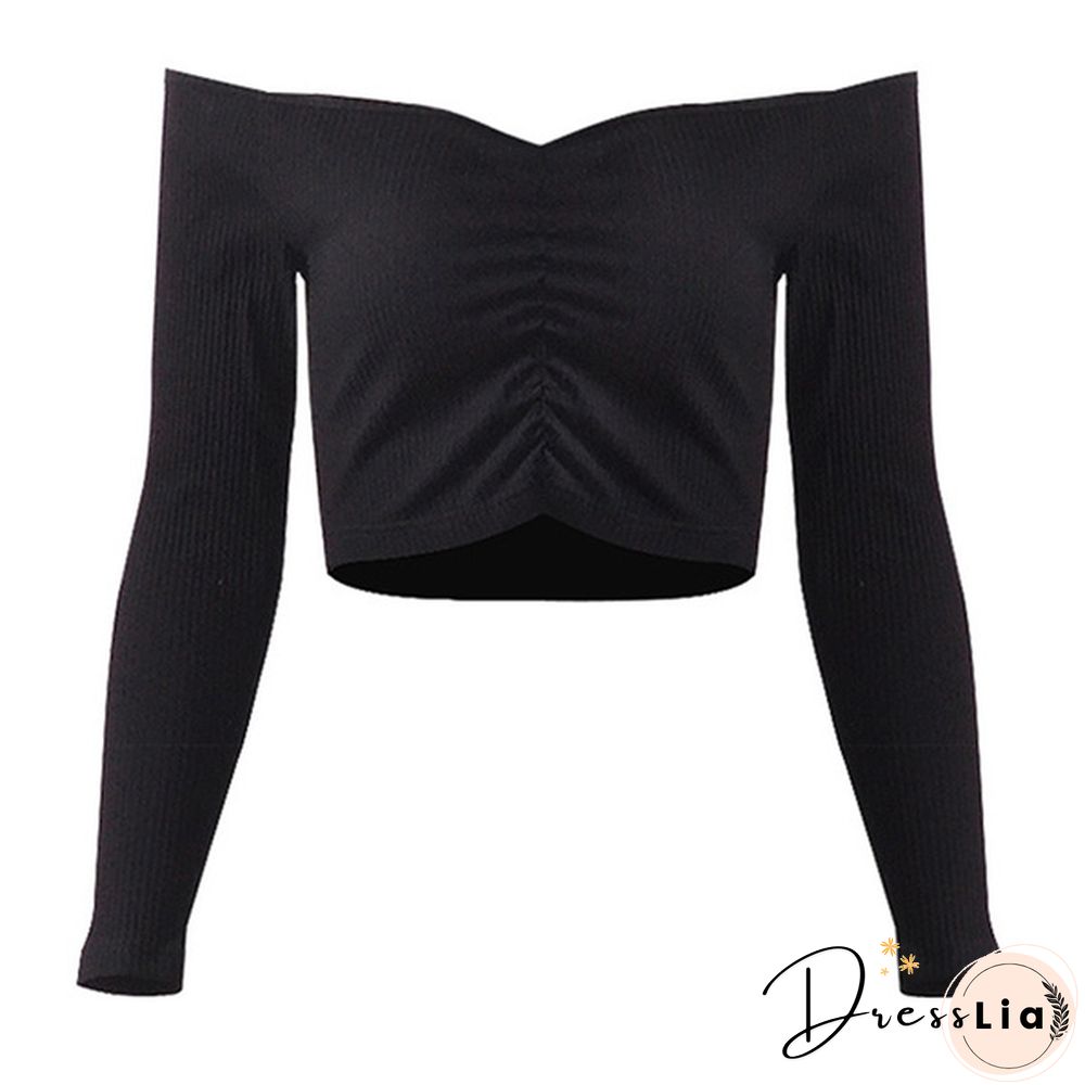 Summer Shirt T-shirt Casual Lady Long Sleeve Wrapped Chest Word Shoulder Fashion Tops