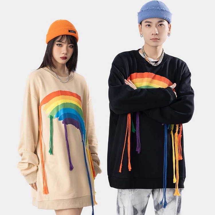 Girlfriend Boyfriend Rainbow Print Sweatshirt - Modakawa