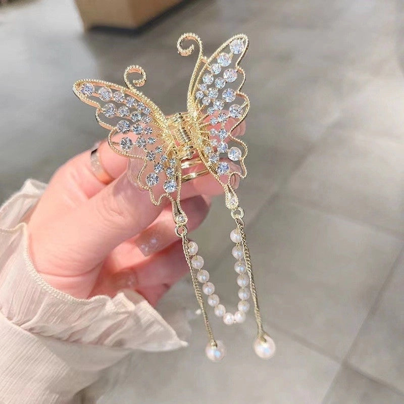 Metal Butterfly Hairpin Women’s High-grade Temperament Half-tie Hair Tassel Pendant Hair Accessories New Back Head Clip