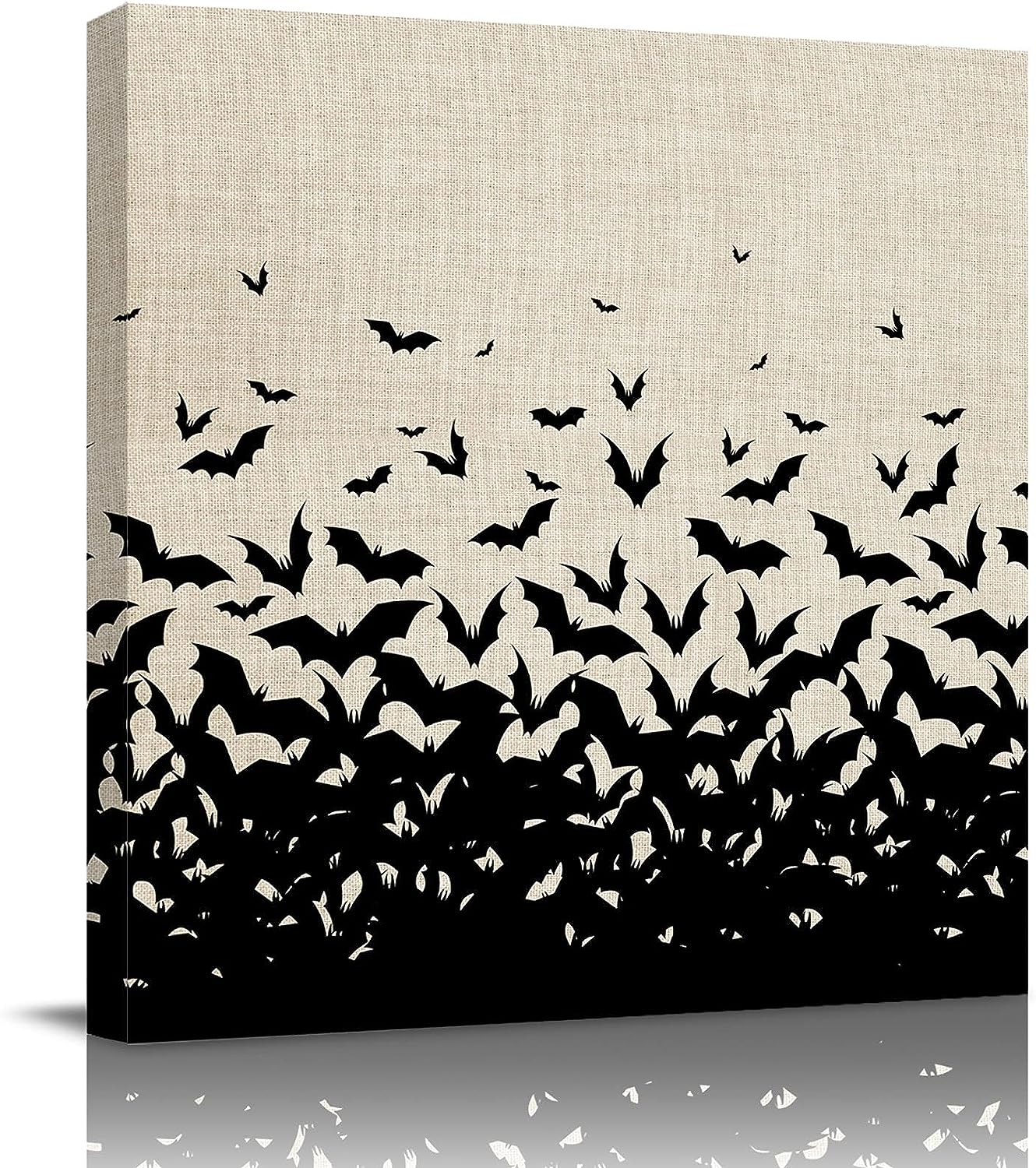 Canvas Wall Art for Living Room Happy Halloween Horror Black Bats Picture Framed Wall Decor for Bedroom Bathroom Framhouse Office Kitchen Decoration, 20 inch x20 inch  20 x 20 in