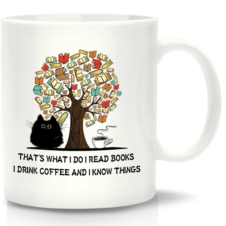 Cat Read Books Drink Coffee And Know Things White Mug-Annaletters