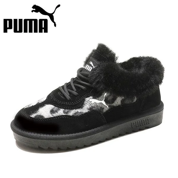 PUMA® Nowe damskie aksamitne, sznurowane, futrzane buty w panterkę z krótkim rękawem i jesienno-zimową