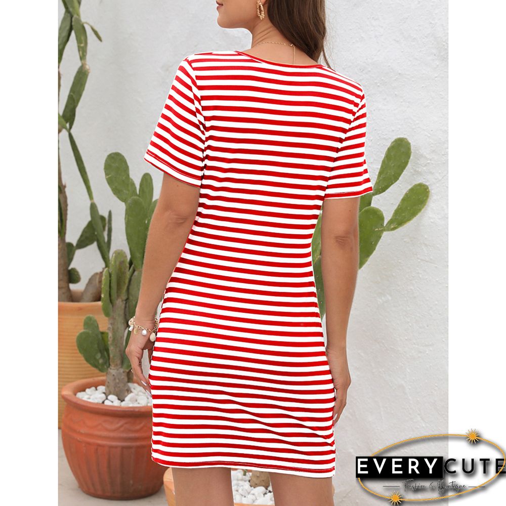 Red Striped Print Side Cut-out Mini Dress