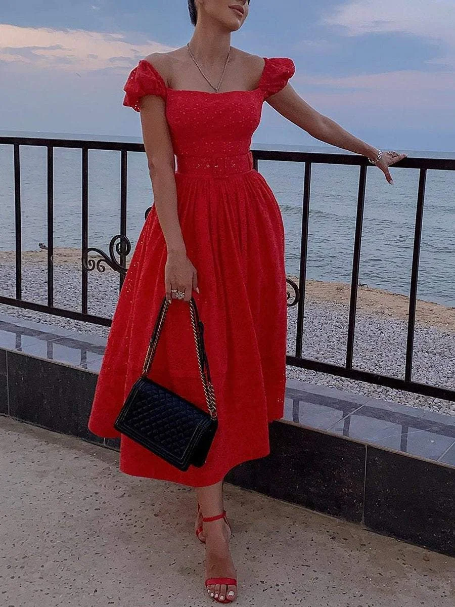 Elegant Vintage Red Hollowed Out Dress