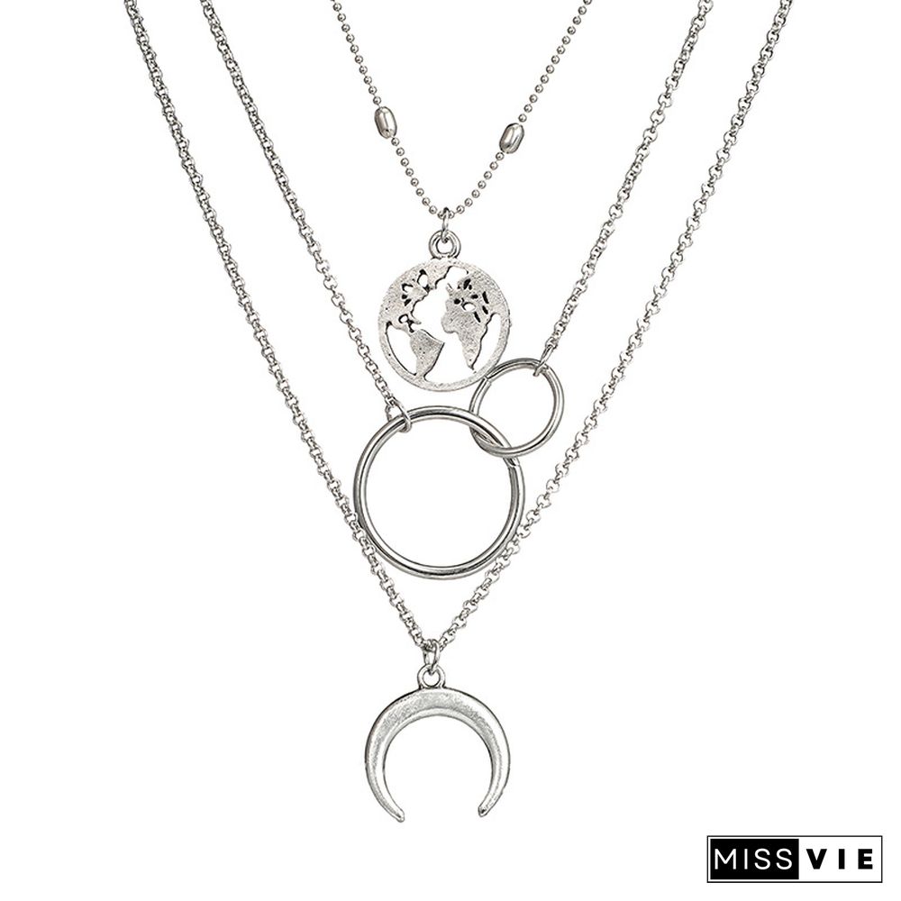 Fashion Women Multi-Layer Moon Map Necklace