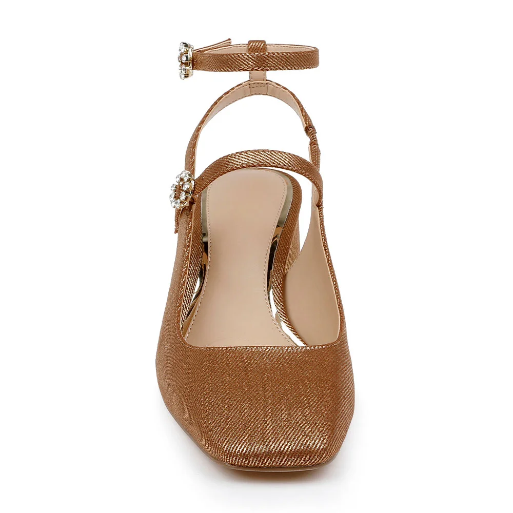 Khaki Fabric Slingback Mary Jane Heels with Ankle Strap