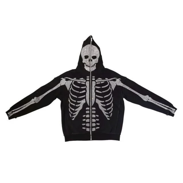 Skeleton Zip Up Hoodie - Black