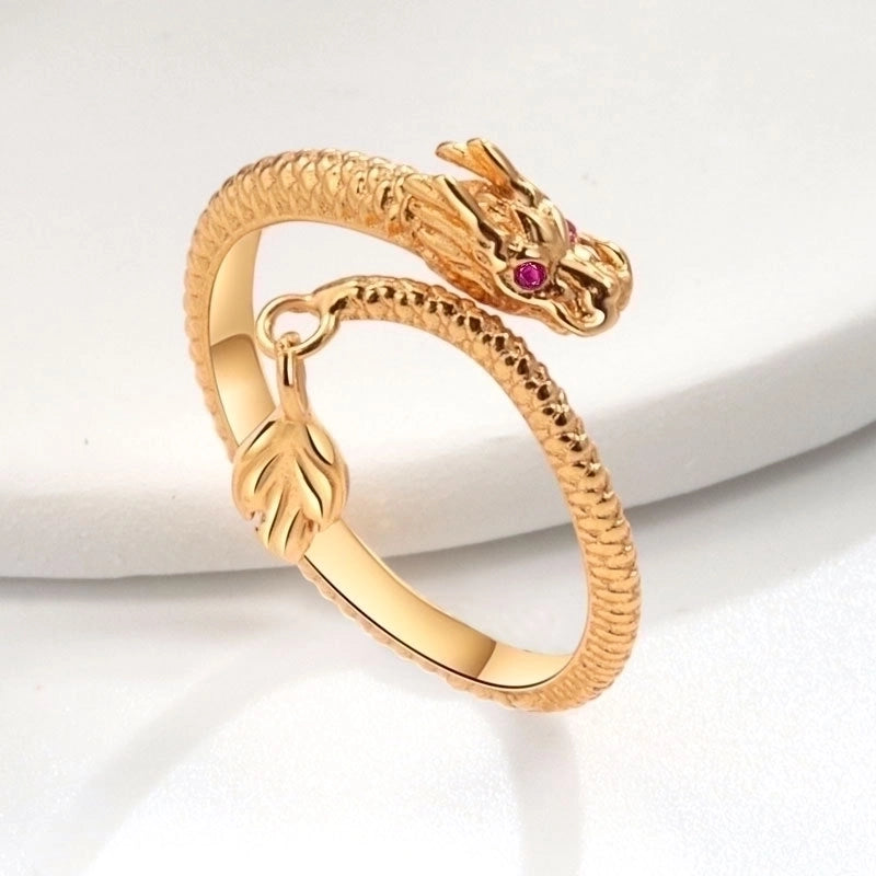 IG Style Dragon Copper Plating Inlay Zircon Charm Rings Open Rings