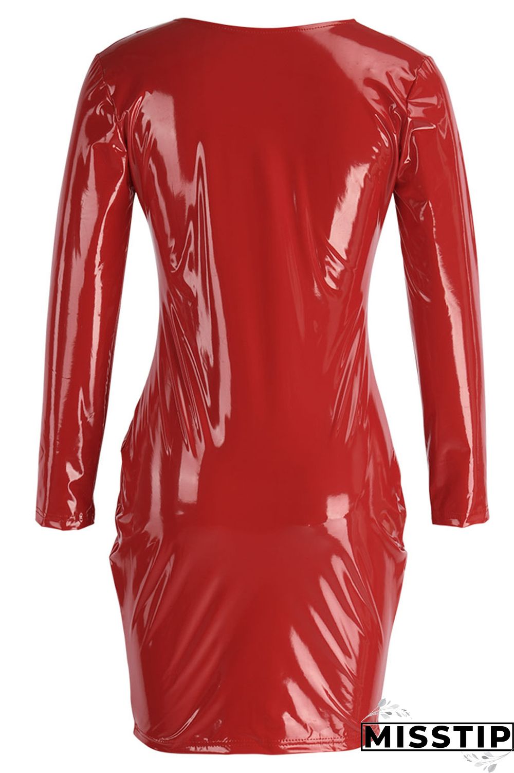 Pink Sexy High Elastic Deep V-Neck Imitation PU Dress