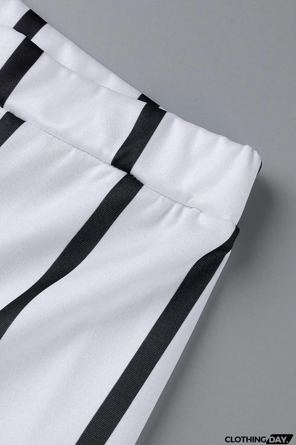 White Casual Striped Print Patchwork Turndown Collar Long Sleeve Two Pieces