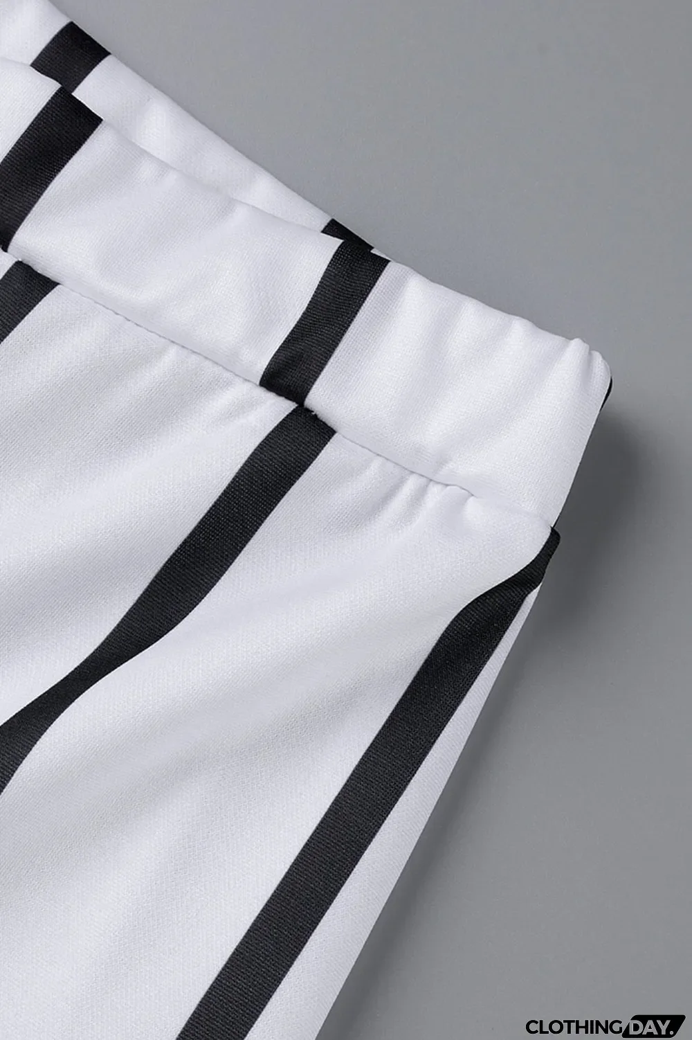 White Casual Striped Print Patchwork Turndown Collar Long Sleeve Two Pieces