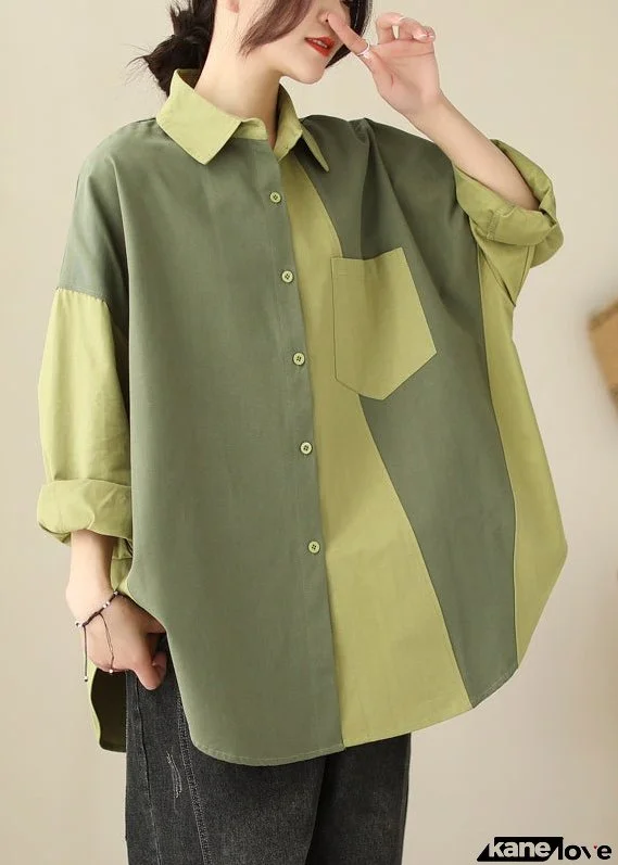 Original Colorblock Asymmetrical Patchwork Cotton Shirt Spring