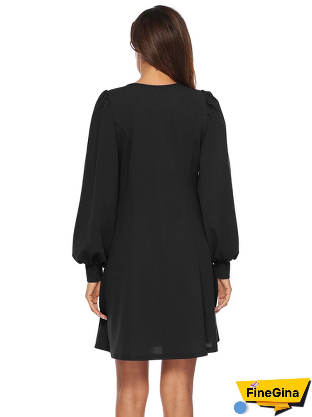 Solid Bishop Sleeve Dress