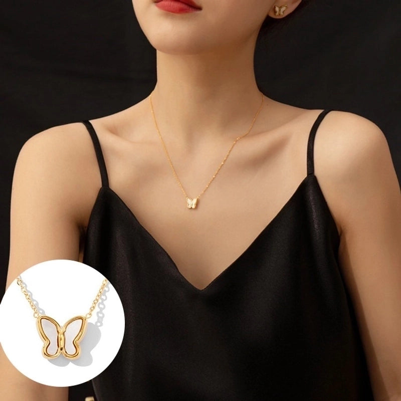 304 Stainless Steel 18K Gold Plated Vintage Style Plating Butterfly Acrylic Earrings Necklace