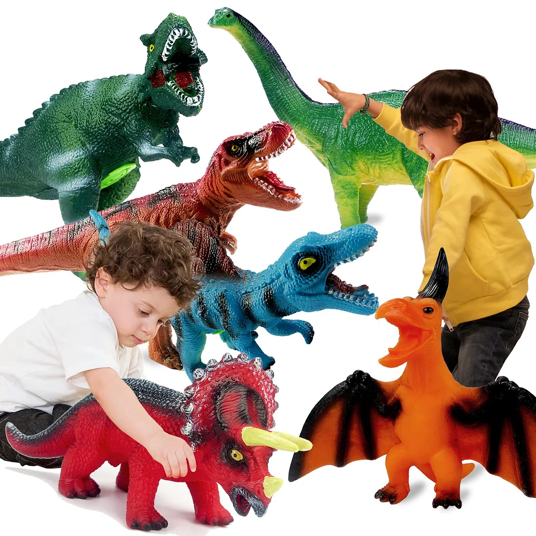 6PCS Jumbo Dinosaur Toys for Kids & Toddlers Jurassic World Dinosaurs 13-16 inches T-Rex Triceratops