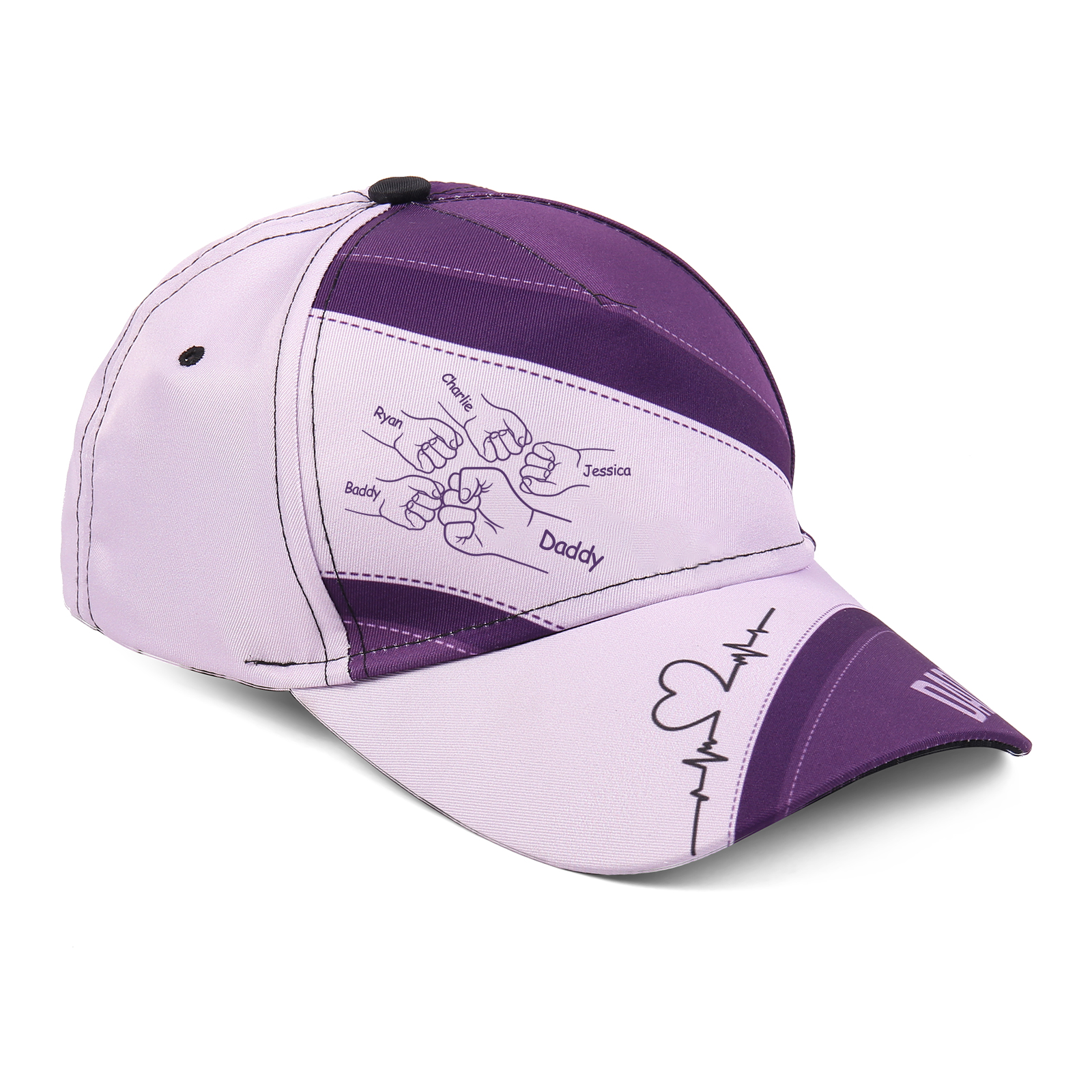 Personalised Fist Bump Classical Baseball Cap Custom 5 Names & 1 Text Snapback Adjustable Gift for Dad/Grandpa/Husband-Jessemade AU