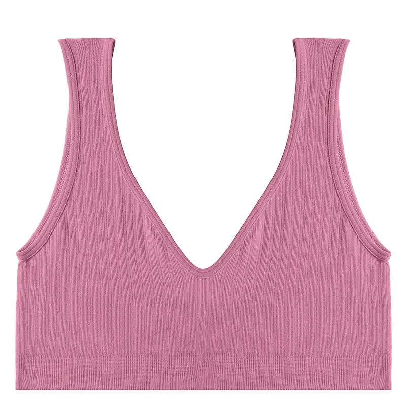 FINETOO Women Seamless Bralette Underwear Push Up U-Back Intimates Lingerie Femme Short Cropped Top Sexy V-Neck Bra Tank Tops