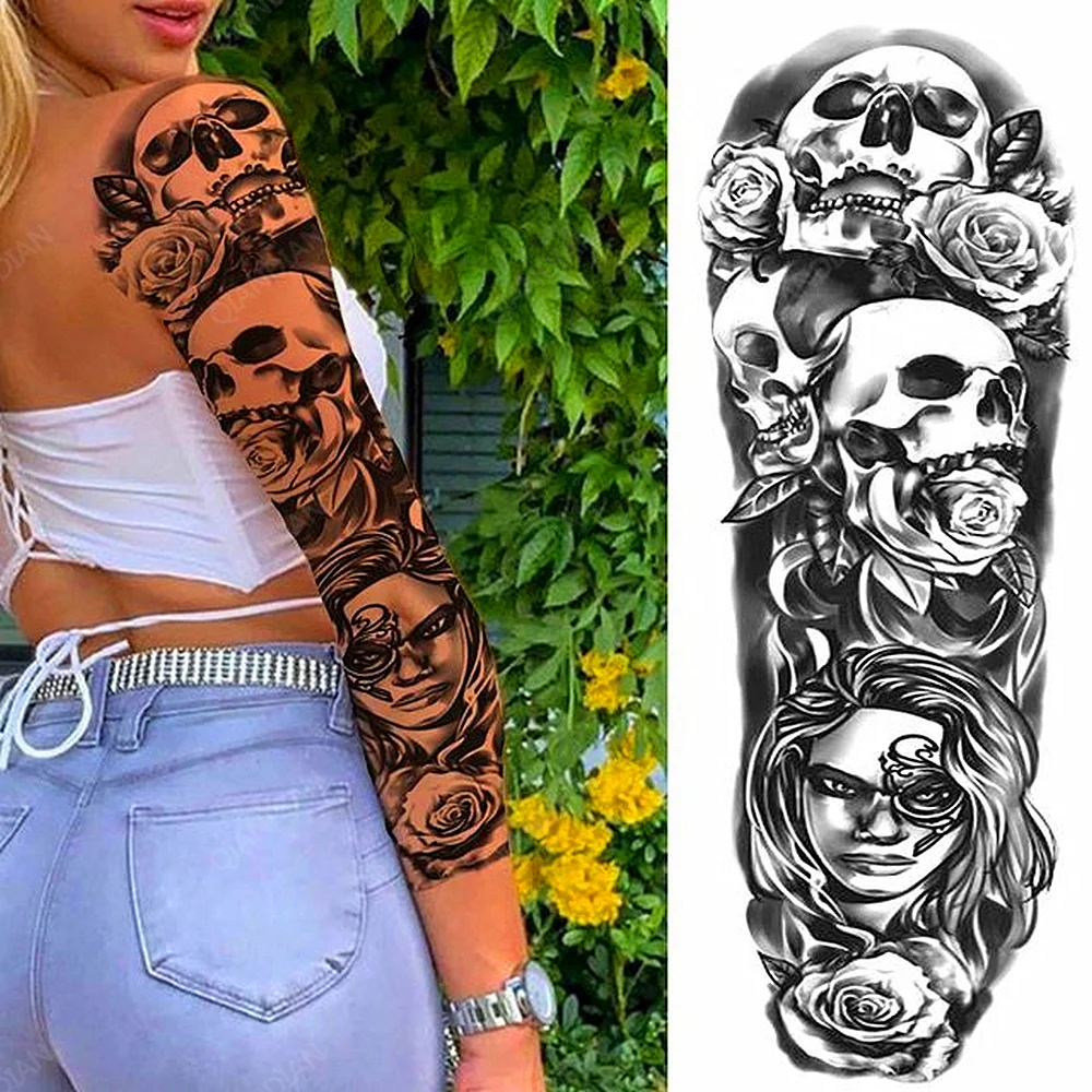 Sdrawing Women Waterproof Temporary Tattoos Stickers Thighs Cool Hipster Skull Mermaid