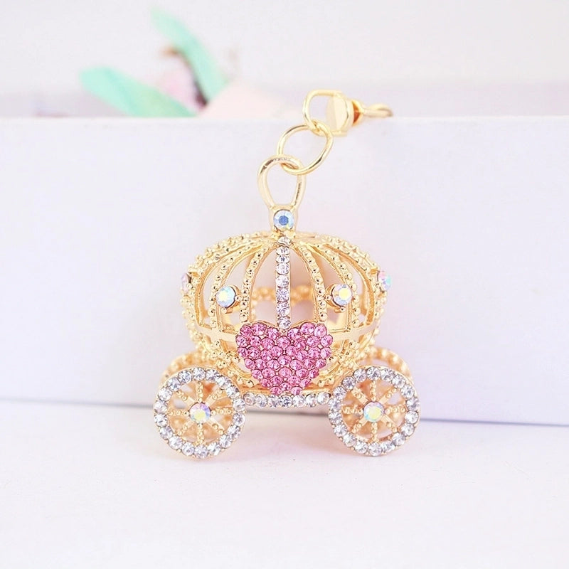 Cute Pumpkin Carriage Alloy Rhinestone Halloween Unisex Bag Pendant Keychain