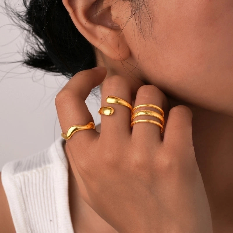 IG Style Water Droplets Waves 201 Stainless Steel 18K Gold Plated Open Rings