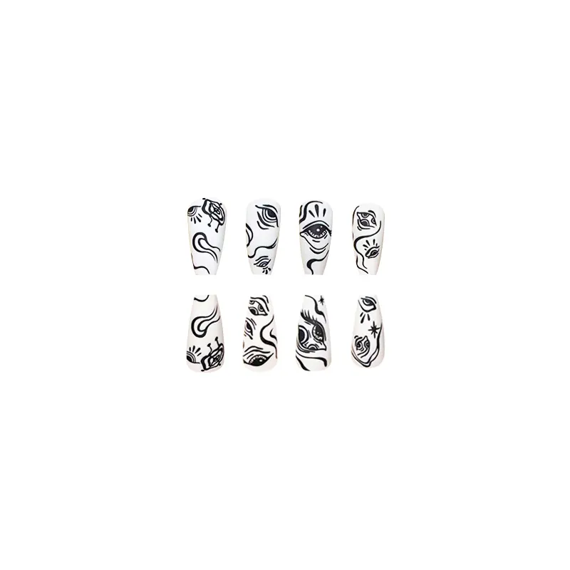 Churchf Churchf New Short Ballet Black Line Eyes Frosted Eye Nail Fake Nail Simple Fashion Wind Wear Nail Piece
