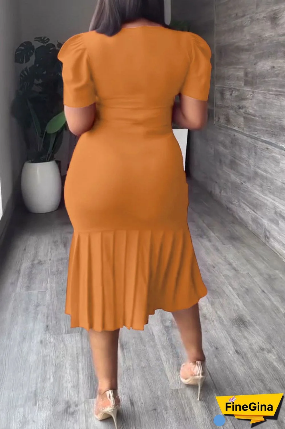 Red Casual Solid Basic O Neck Short Sleeve Dress