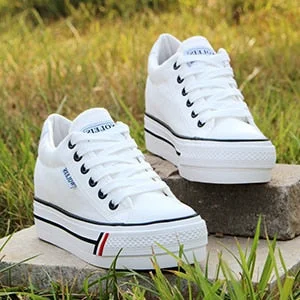 Vstacam Graduation Women Platform Sneakers Woman Wedge Casual Shoes Breathable Trainers Female Sneakers Lady White Shoes Sneakers