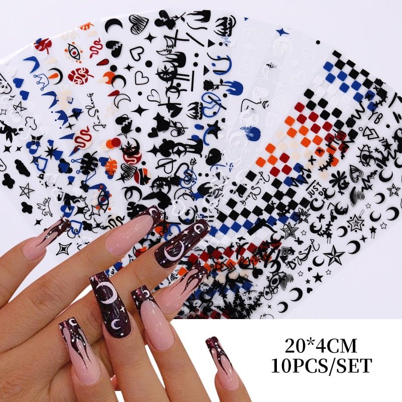 10 Pcs/Bag Snowflake Patern Nail Art Transfer Stickers Abstract Image Blue French Tips Nail Art Decals Manicures DIY Decoration