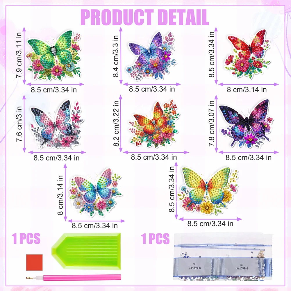 8Pcs Butterfly Special Shaped Diamond Painting Fridge Magnet Fridge Stickers
