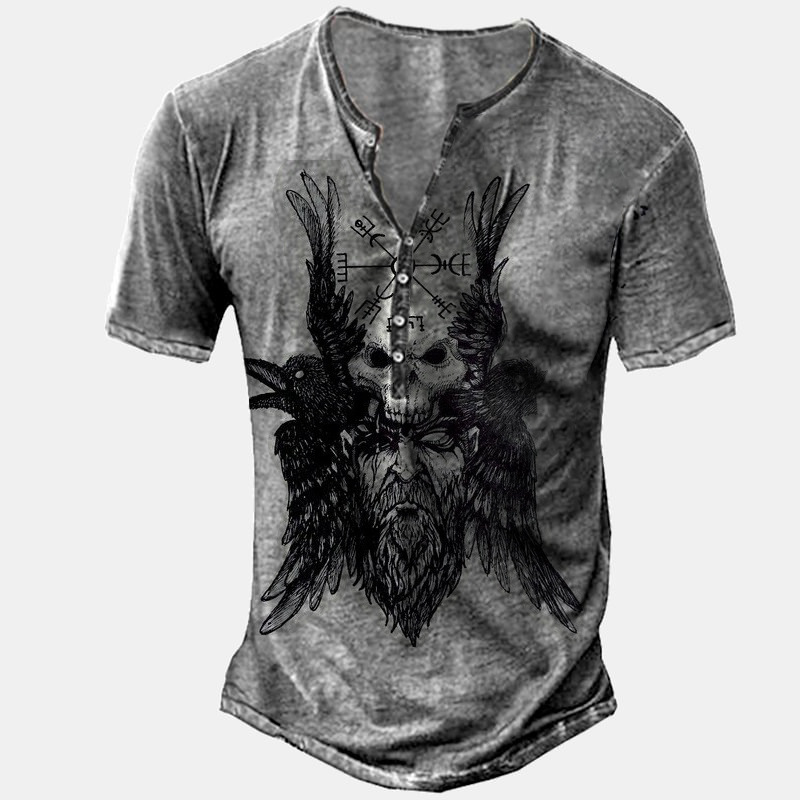 Men's Viking Print Short Sleeve Henley T-Shirt / Rvogue / Rvogue