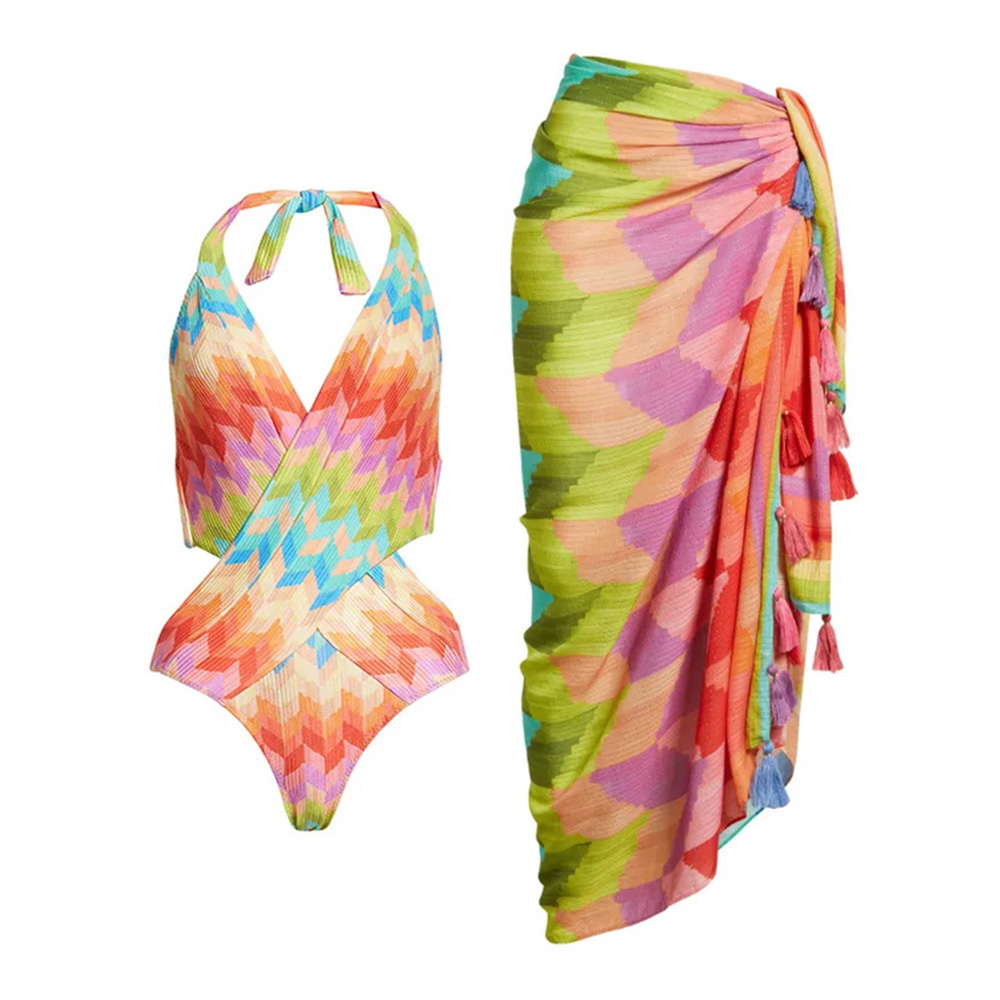 Bonuskycebou 2025 New 2PC Push Up Women Bikini Set Skirt Floral Printed Bikinis Strappy Bandage Swimwear Brazilian Biquini Bathing Suit