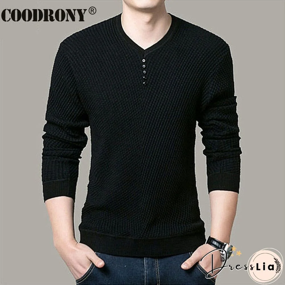 Coodrony Brand Sweater Men Casual Button V-Neck Pullover Shirt Spring Autumn Slim Fit Long Sleeve Knitted Soft Cotton Pull Homme