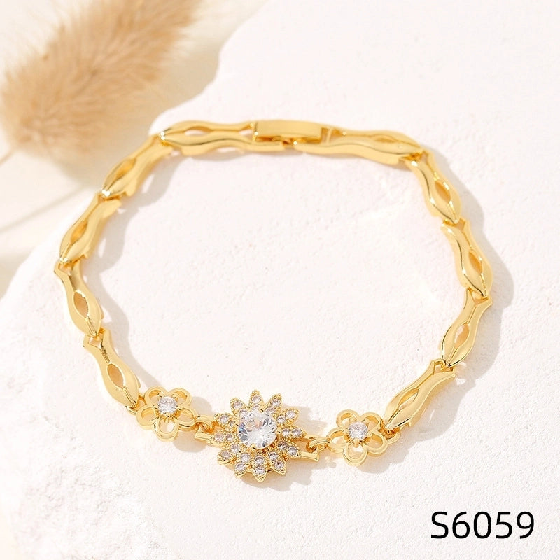 Minimalist Flower Copper Inlay Zircon Bracelets