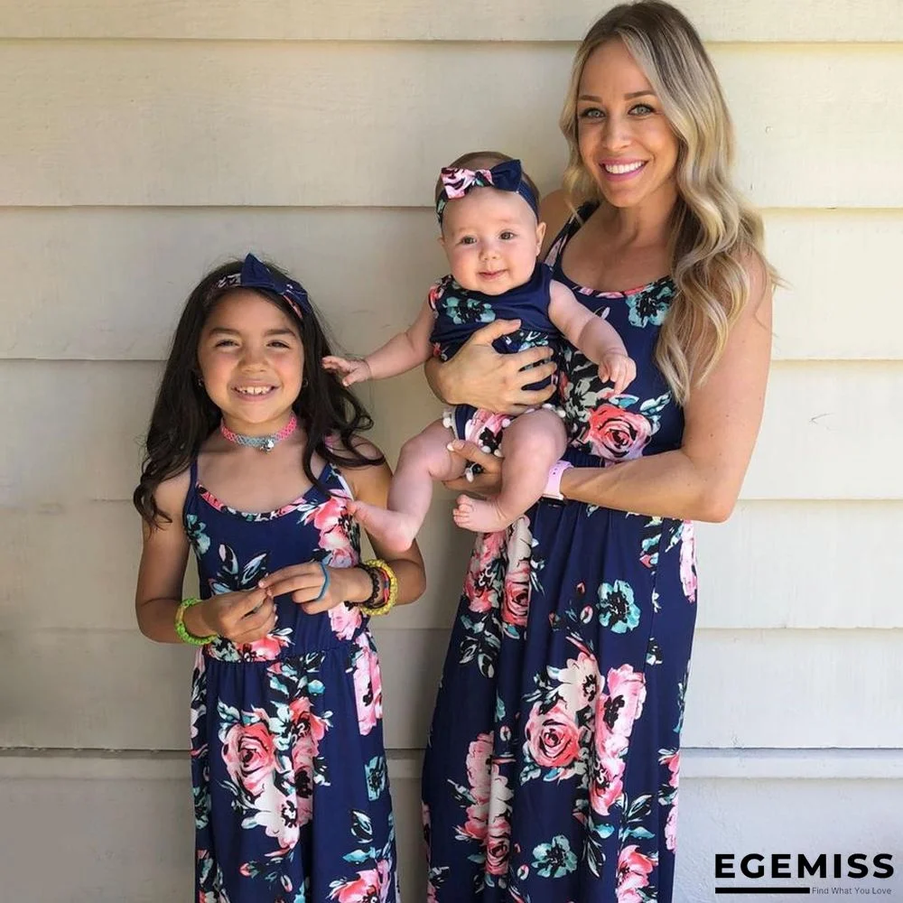 Mommy and Me Floral Dark Blue casual Tank Matching Dresses | EGEMISS