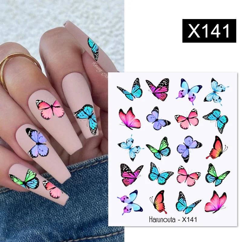 Harunouta Geometric Color Block Line Leaf Flower Water Decal Sticker Spring Simple DIY Slider For Manicuring Nail Art Watermarks-Nail Inspo