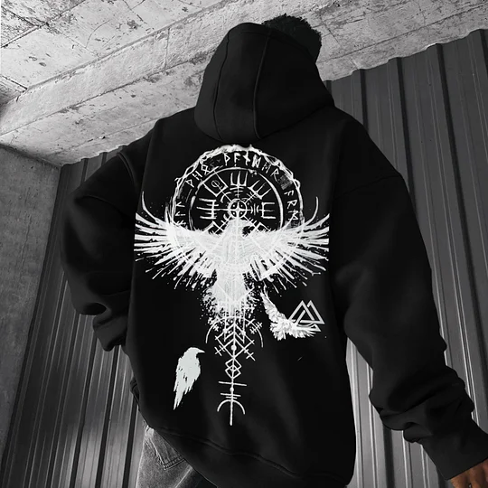Oversize Vikings Totem Print Hoodie Lixishop 